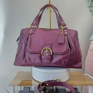 Coach Campbell Domed Satchel Plum Purple Leather Handbag F25151 Gold Hardware